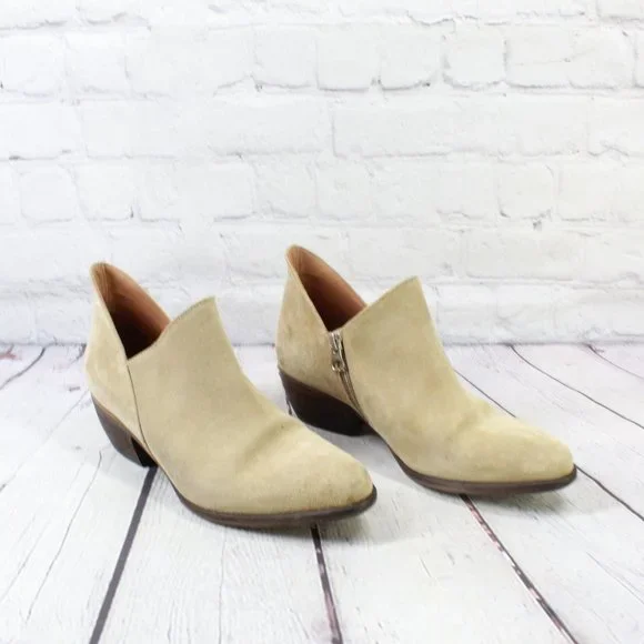 *HUSH Women's Tan Leather Slip On Ankle Heeled Boots Size 37 - Picture 3 of 9